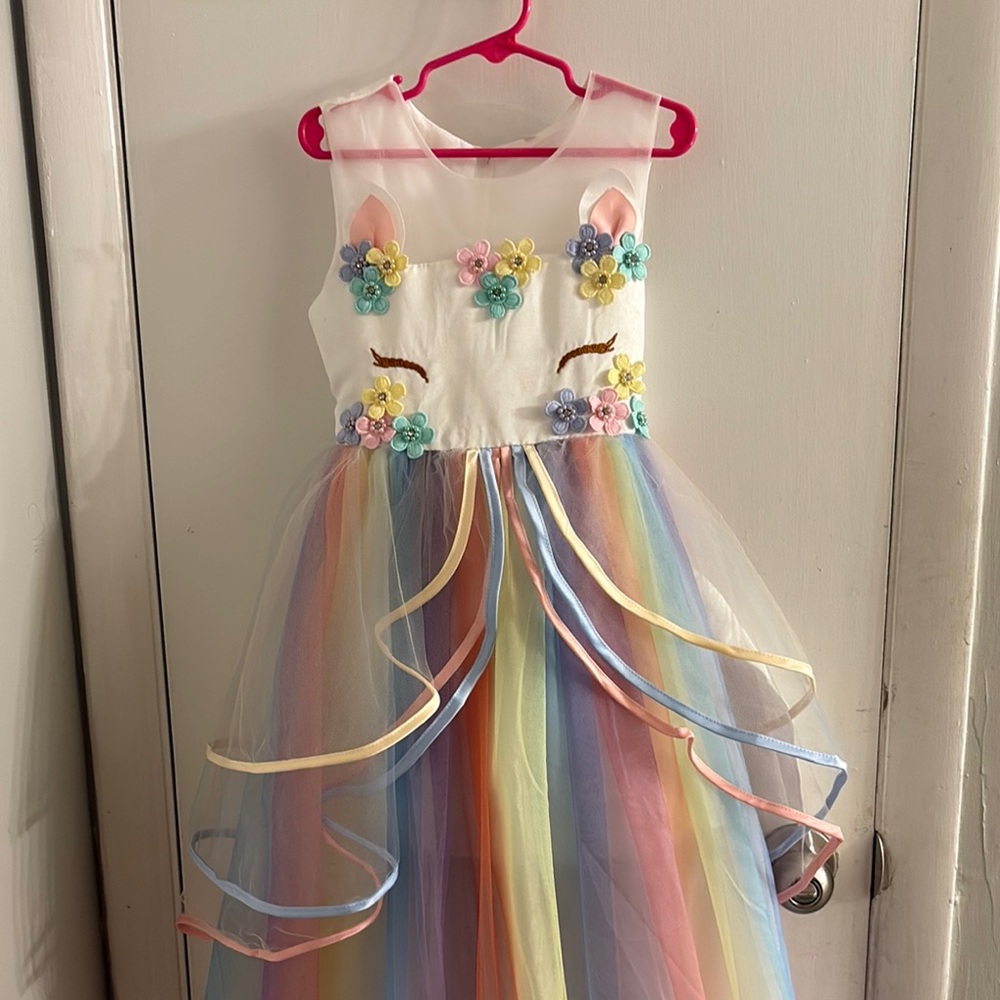 Rainbow Unicorn Dress with Floral Accents
